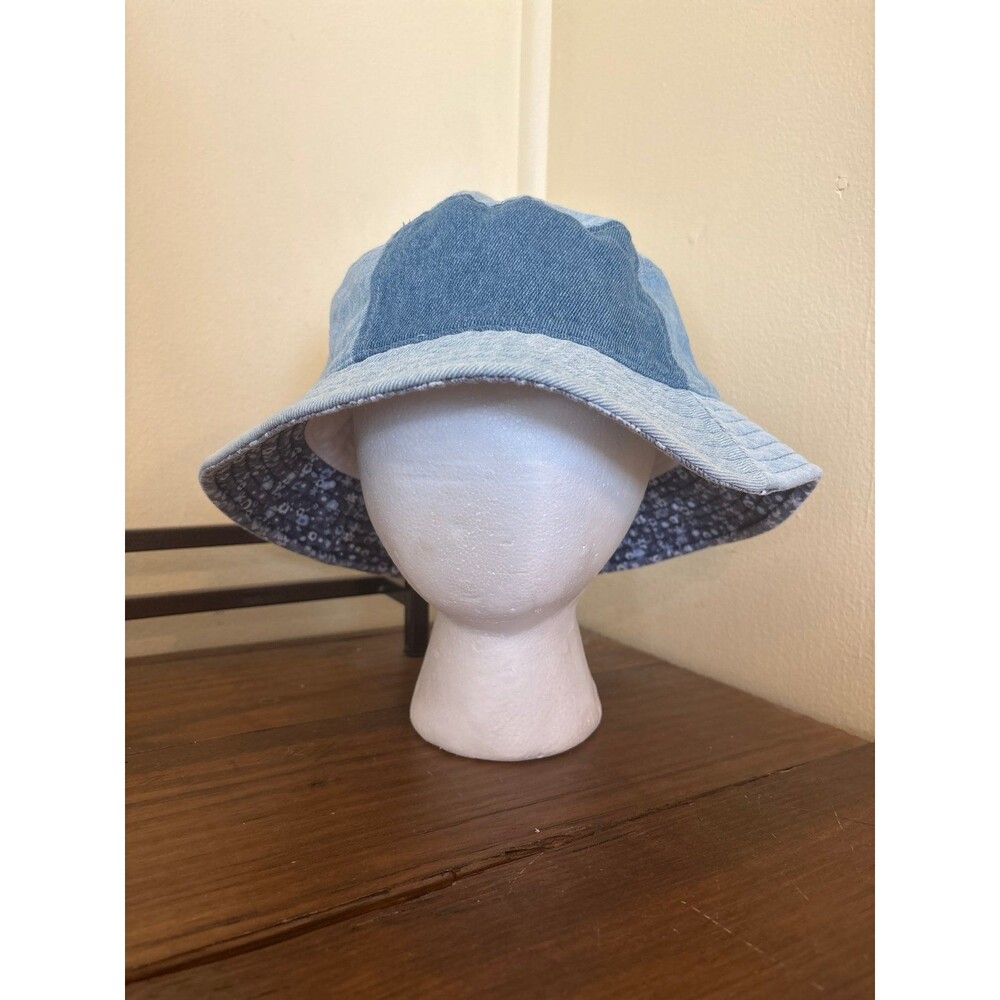 Bucket hat blue denim ditzy floral flowers color block retro vintage whimsical